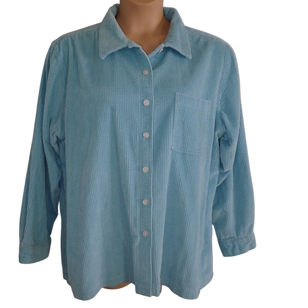 L.L.Bean Womens Corduroy Button Down Shirt Long Sleeve Light Blue XL Vintage